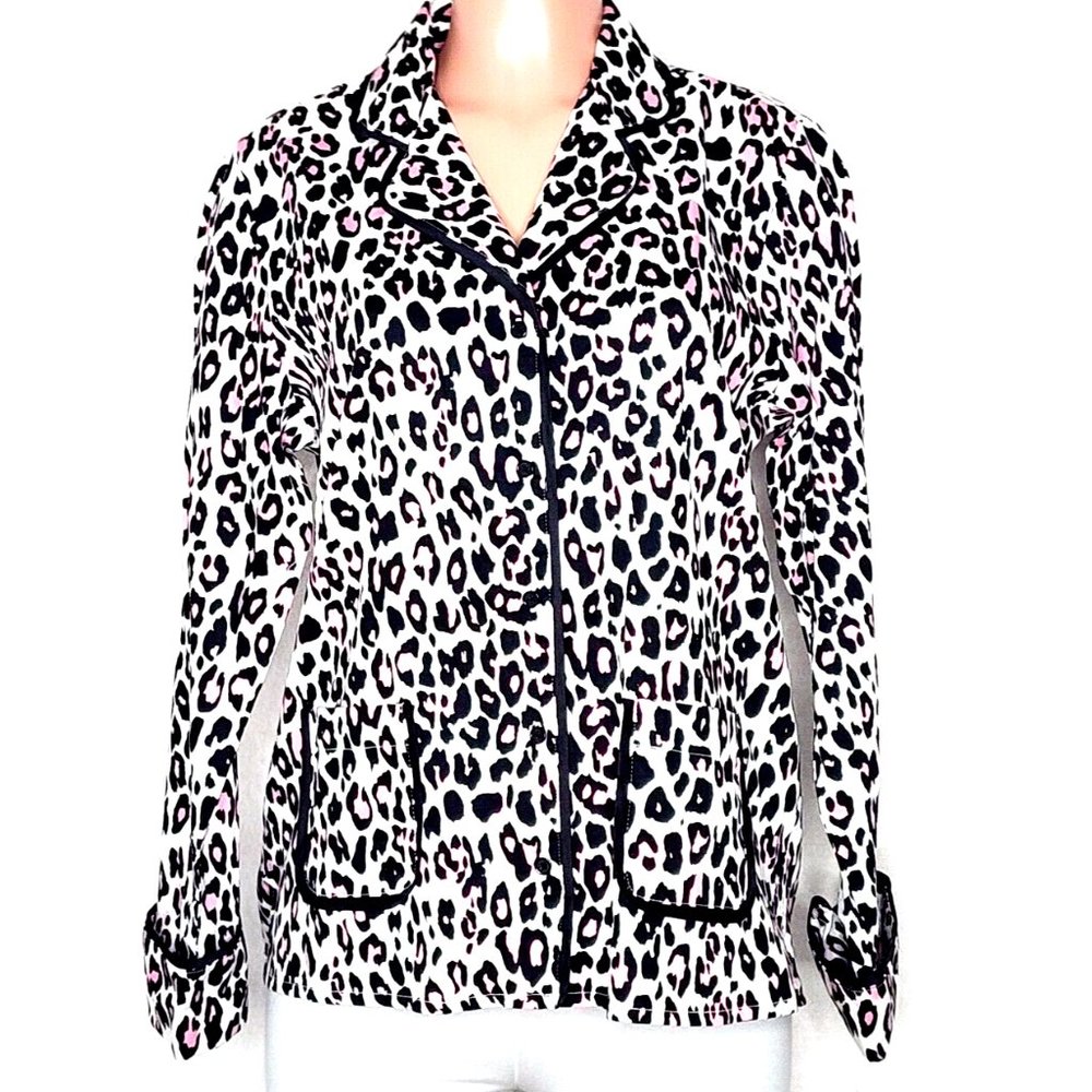 Kate Spade NY Black Pink Leopard Print Pajama Top Cotton